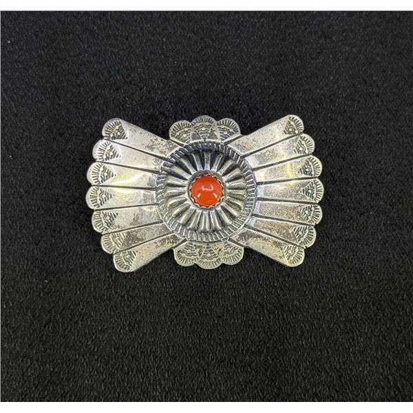 Navajo Sterling Coral Concho Brooch