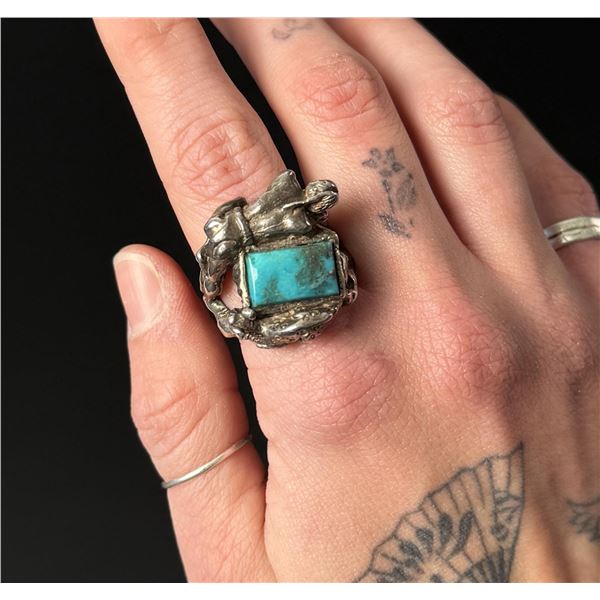 Navajo Sterling Turquoise Indian Chasing Deer Ring