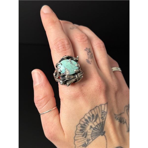 Navajo Sterling Turquoise Indian Chasing Deer Ring