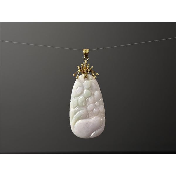 14K Gold Chinese Lavender Jade Jadeite Pendant