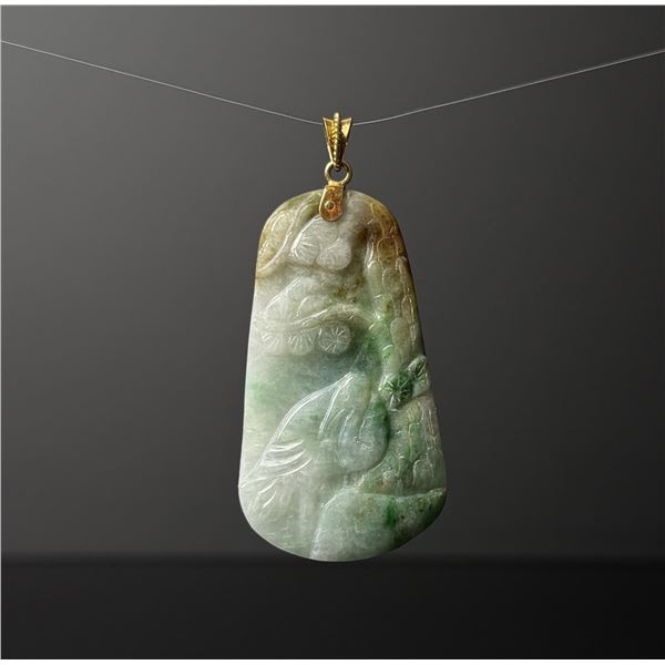 14K Gold Chinese Jade Jadeite Bird Pendant