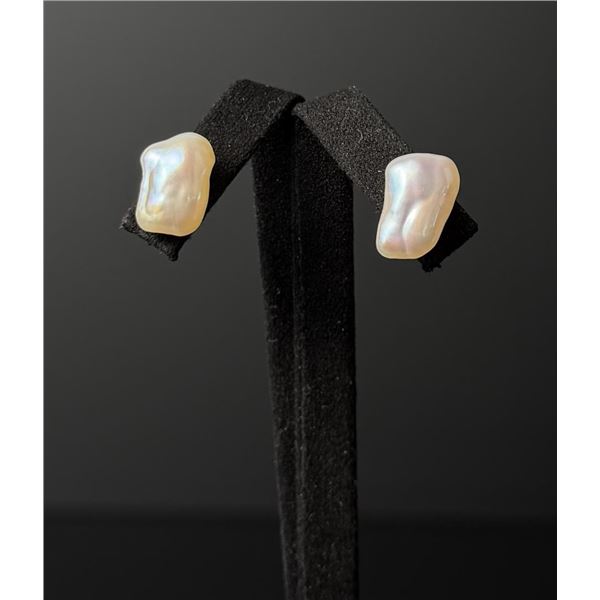 14K Gold Baroque Pearl Earrings