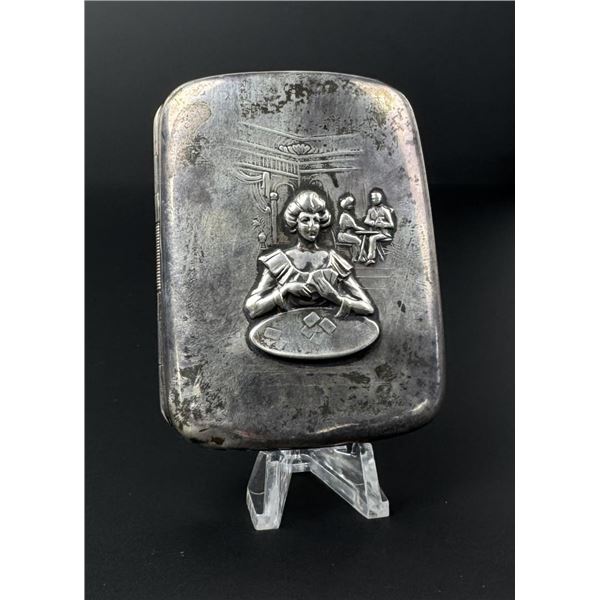 Sterling Woman Gambling Scene Cigarette Case