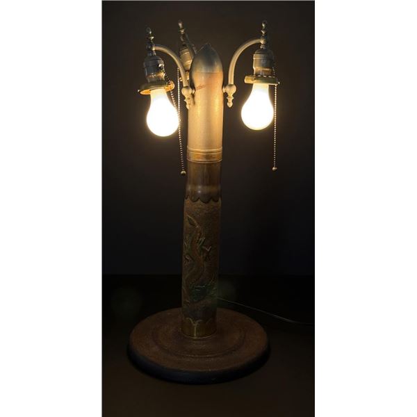 WWI WW1 Japanese Dragon Trench Art Shell Lamp
