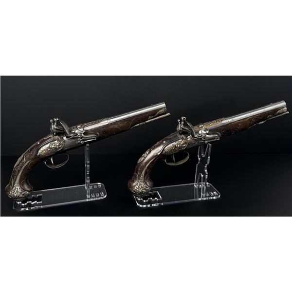 Joseph Dumarest Silver Mounted Dueling Pistols