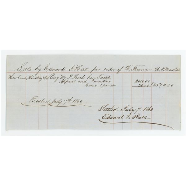 Watson Freeman 1860 Brig Bill of Sale Receipt
