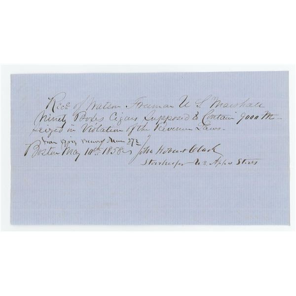 1858 Watson Freeman Cigar Confiscation Document