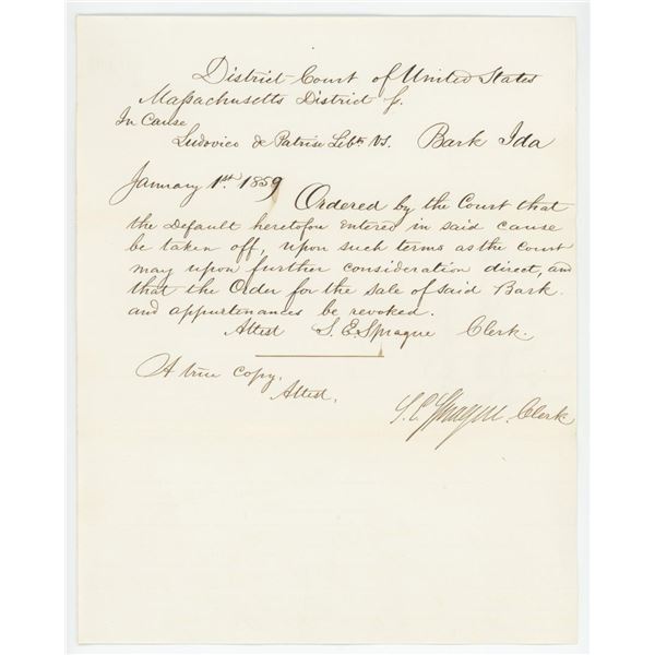 1859 Massachusetts Court Order Document
