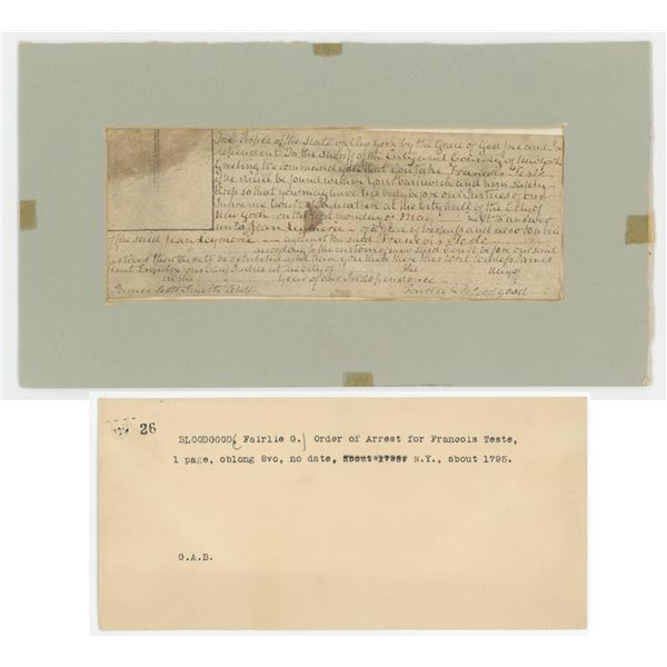 1795 Francois Teste New York Arrest Order
