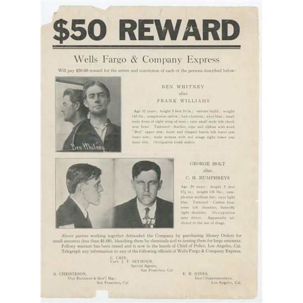1910 Wells Fargo & Company Reward Poster