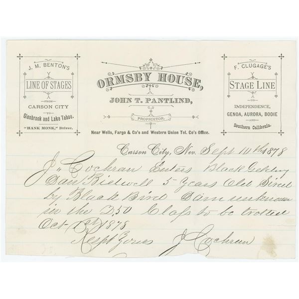1878 Horse Racing Entry Carson City Nevada