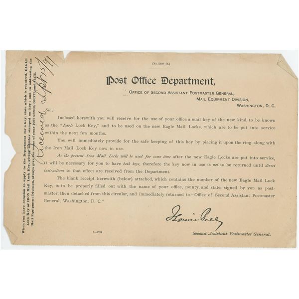 1891 Post Office Eagle Lock Introduction Letter