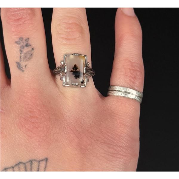 Ostby Barton Art Deco Sterling Moss Agate Ring