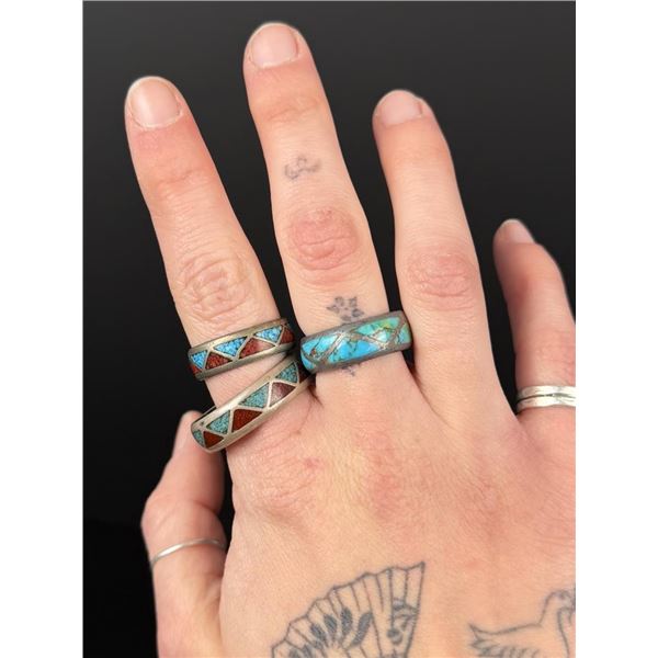 Group of Zuni Sterling Silver Turquoise Rings