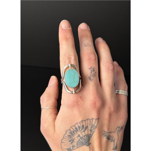 Sterling Silver Turquoise and Abalone Spinner Ring