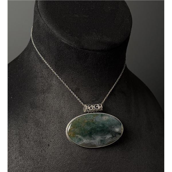Sterling Silver Moss Agate Necklace