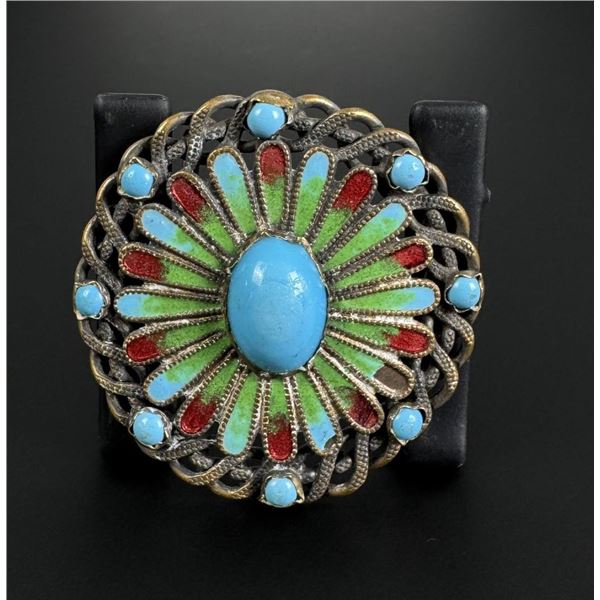 Victorian Cloisonne Enameled Belt Buckle