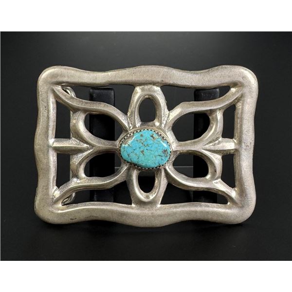 Navajo Sterling Turquoise Tufa Cast Belt Buckle