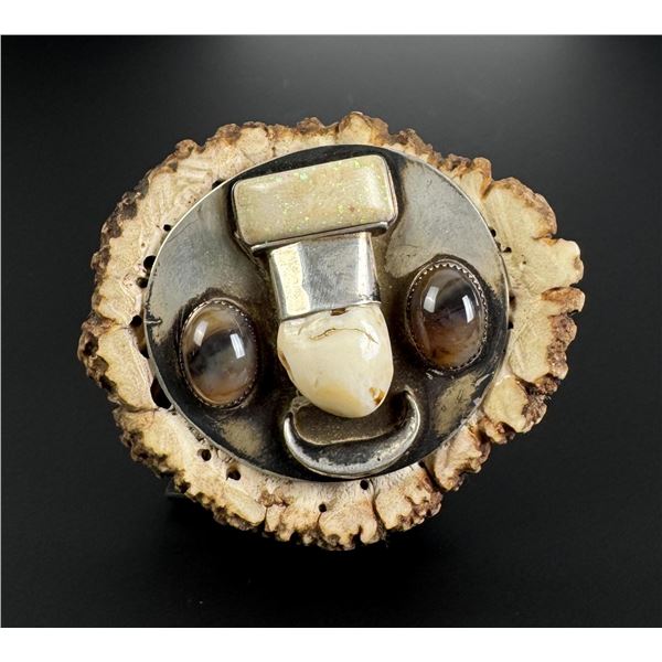 Elk Horn Ivory Banded Agate and Opal Belt Buckle