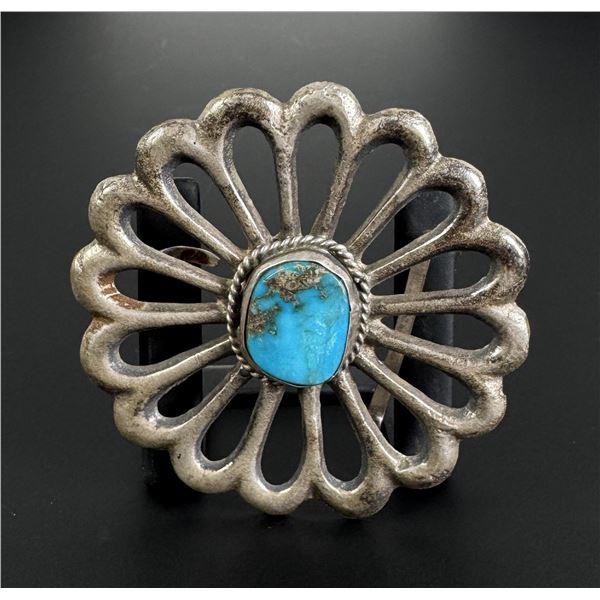 Navajo Sterling Turquoise Tufa Cast Belt Buckle