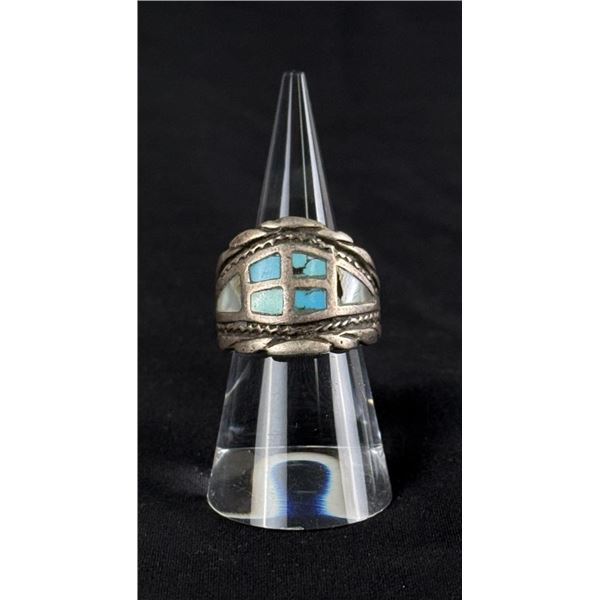 Zuni Sterling Silver Turquoise Inlay Ring