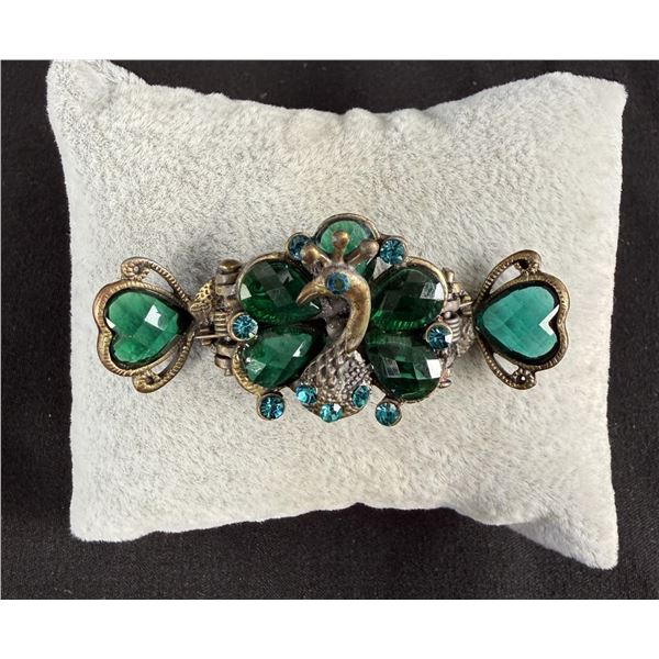 Art Deco Peacock Rhinestone Hair Clip