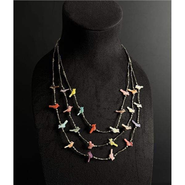 Zuni Sterling Heishi Bird Fetish Necklace