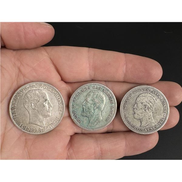 1914 1904 1878 Norway Silver Kroner Coins