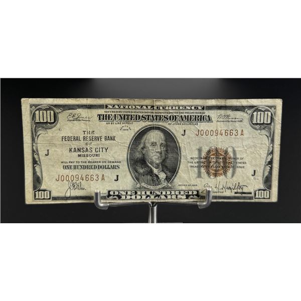 1929 $100 National Currency Bill Kansas City