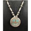 Image 2 : Navajo Sterling Silver Chip Inlay Sunface Necklace