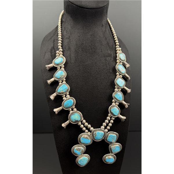 Navajo Sterling Turquoise Squash Blossom Necklace