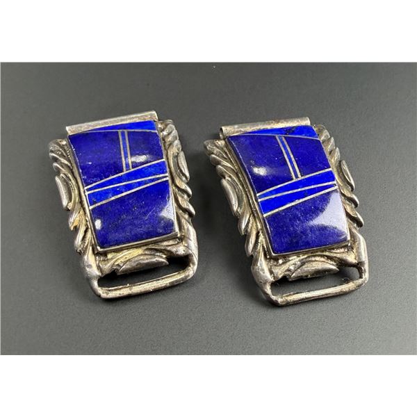 Zuni Inlay Lapis Lazuli Sterling Watch Band Tips