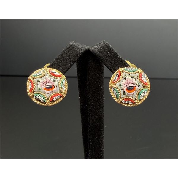 Micro Mosaic Italian Floral Earrings