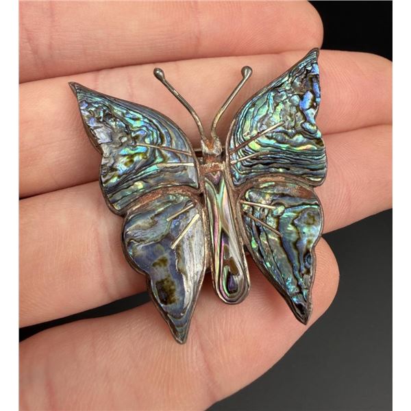 Taxco Mexico Sterling Abalone Butterfly Brooch