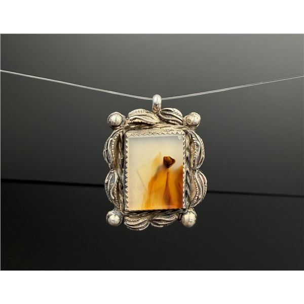 Navajo Sterling Silver Montana Agate Pendant