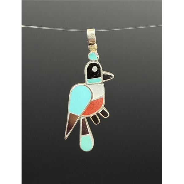 Zuni Sterling Silver Inlaid Quail Pendant