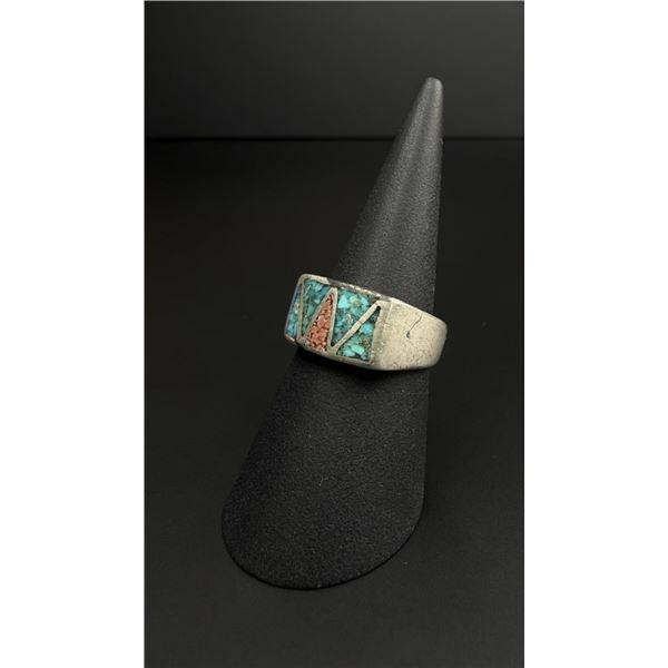 Navajo Sterling Silver Chip Inlay Ring