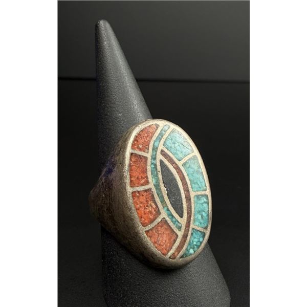 Navajo Sterling Silver Chip Inlay Ring