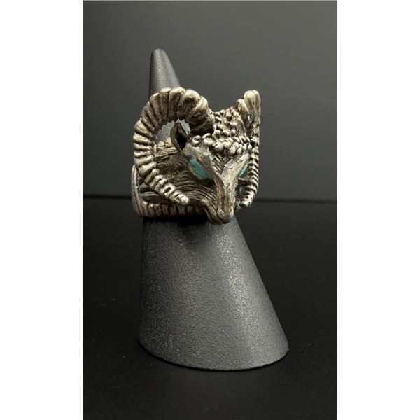 Sterling Silver Rams Head Motorcycle Biker Ring
