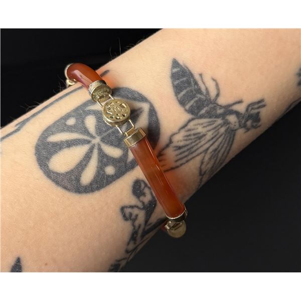 Chinese Sterling Silver Carnelian Link Bracelet