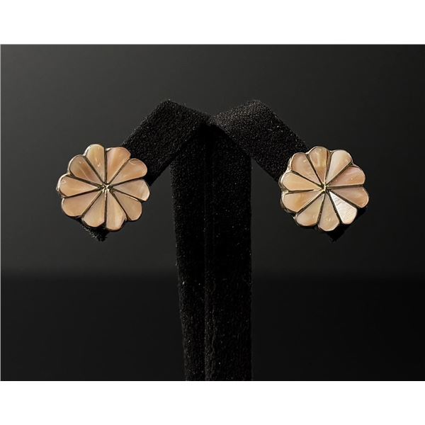 Zuni Sterling Mother of Pearl Flower Earrings