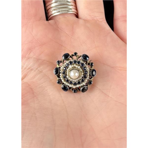 Victorian Hungarian Sterling Blue Paste Brooch