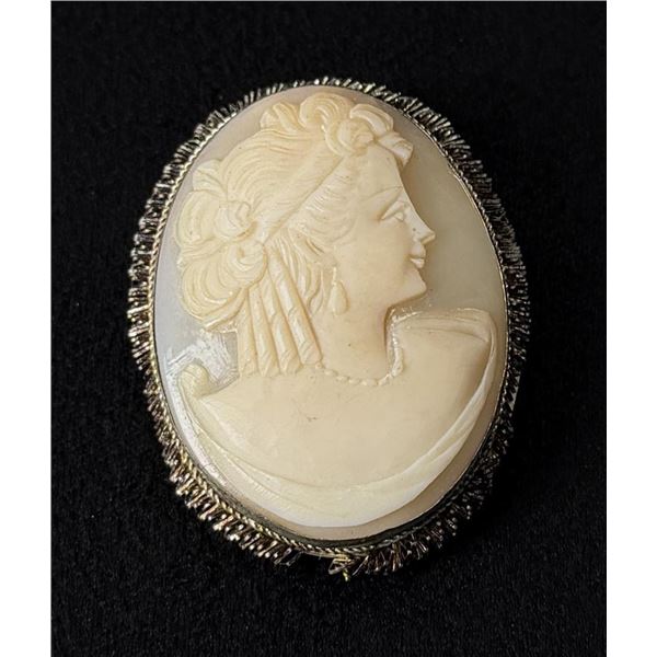 Victorian .800 Silver Shell Cameo Brooch