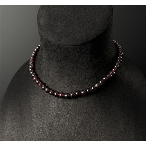 Carved Garnet Bead Necklace