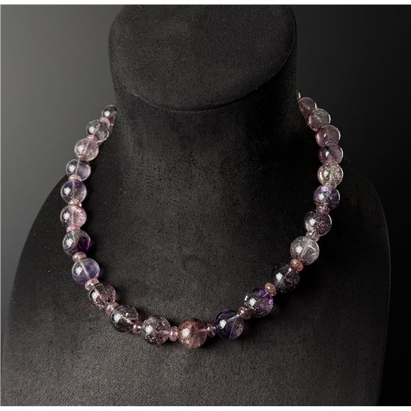 Carved Amethyst Rose Quartz Bead Necklace