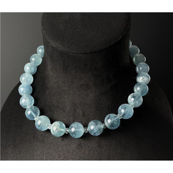 Sterling Silver Aquamarine Bead Necklace
