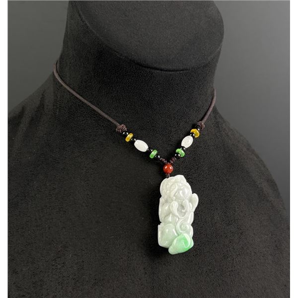 Chinese Carved Jade Jadeite Pixiu Necklace