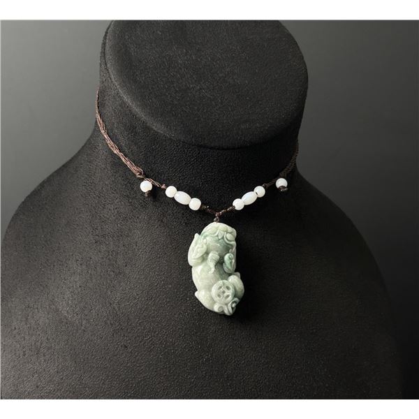 Chinese Carved Jade Jadeite Pixiu Necklace