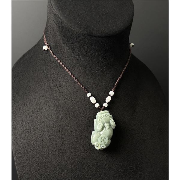 Chinese Carved Jade Jadeite Pixiu Necklace