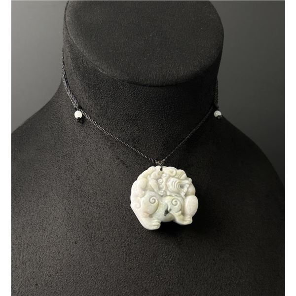 Chinese Carved White Jade Jadeite Pixiu Necklace